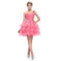 2015 Grace Karin New Fashion Ladies Beaded One Shoulder Organza Short Vestido de Cocktail de rosa quente CL4589-4